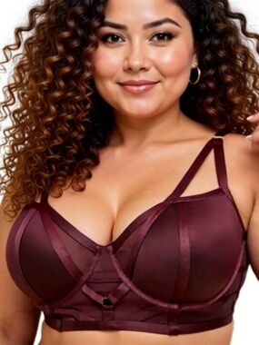 Torrid Plus Size Sexy Strappy Satin Underwire Bra in Deep Burgundy Sz 2 NWT